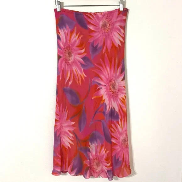 Vtg 90s Y2K Floral Chiffon Maxi Skirt Elastic Waist Whimsical Fairy Festival - Picture 4 of 12